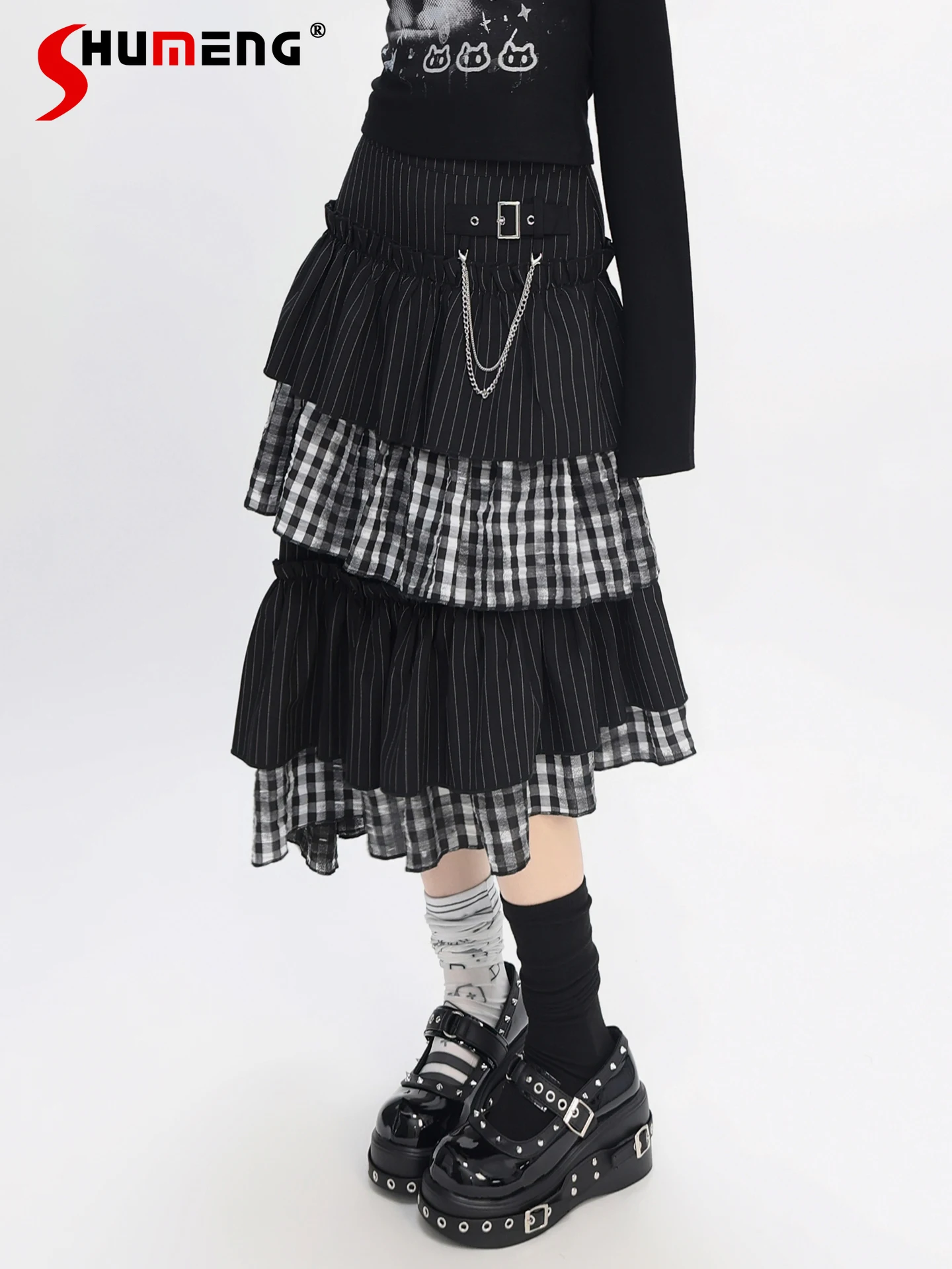 

Original Japanese Streetwear Sweet Cool Girl Y2K Skirts High Waist A-line Irregular Layered Patchwork Versatile Long Skirt Women