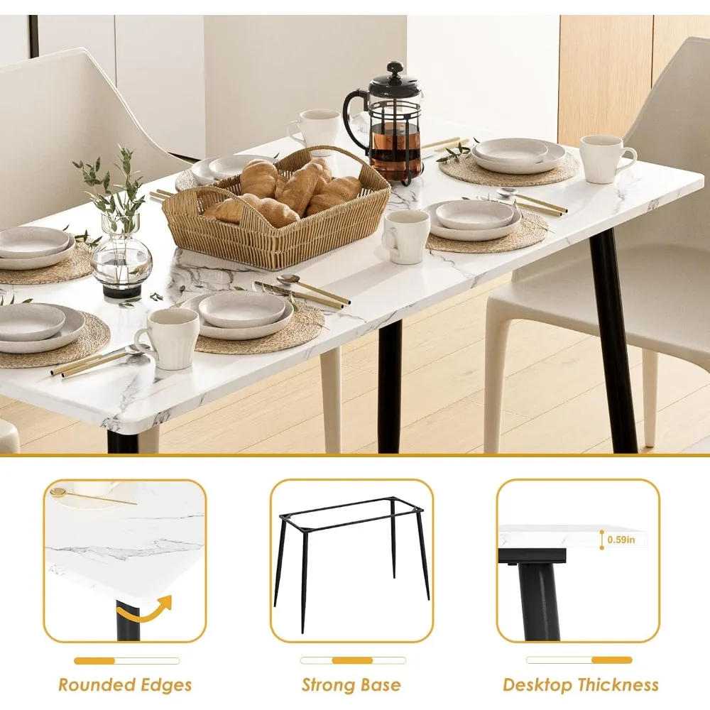 Modern Rectangular Wood Dining Table for 4-6, Indoor Metal Frame Kitchen Table with Legs