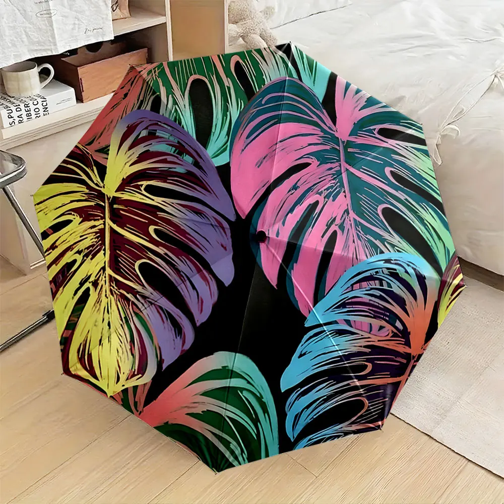 1PC Vibrant tropical leaf patterned umbrella design Print 8 Iron Ribs Folding Umbrella Auto-Open Fashion Sunshade
