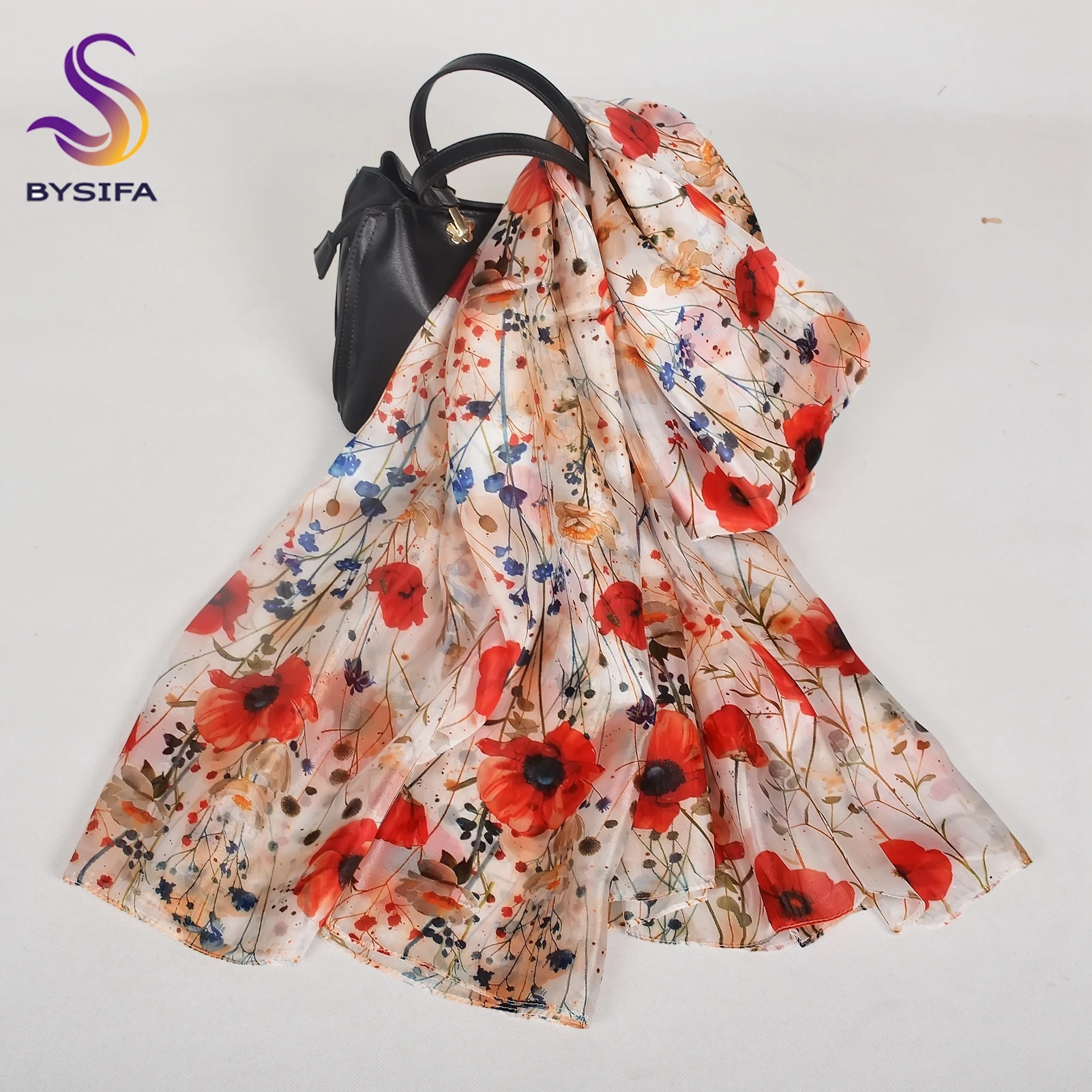 

BYSIFA| Ultralarge Spring Fall 100% Mulberry Silk Scarf Beach Wrap Brand Female Long Scarves New Red Floral Silk Scarf Shawl