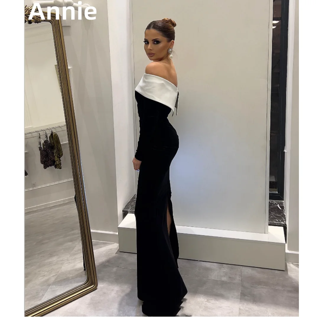 Annie Mermaid Velvet Evening Dresses Black Off The ShoulderProm Dresses فساتين السهرة Ladies Dinner Party Dress Customized