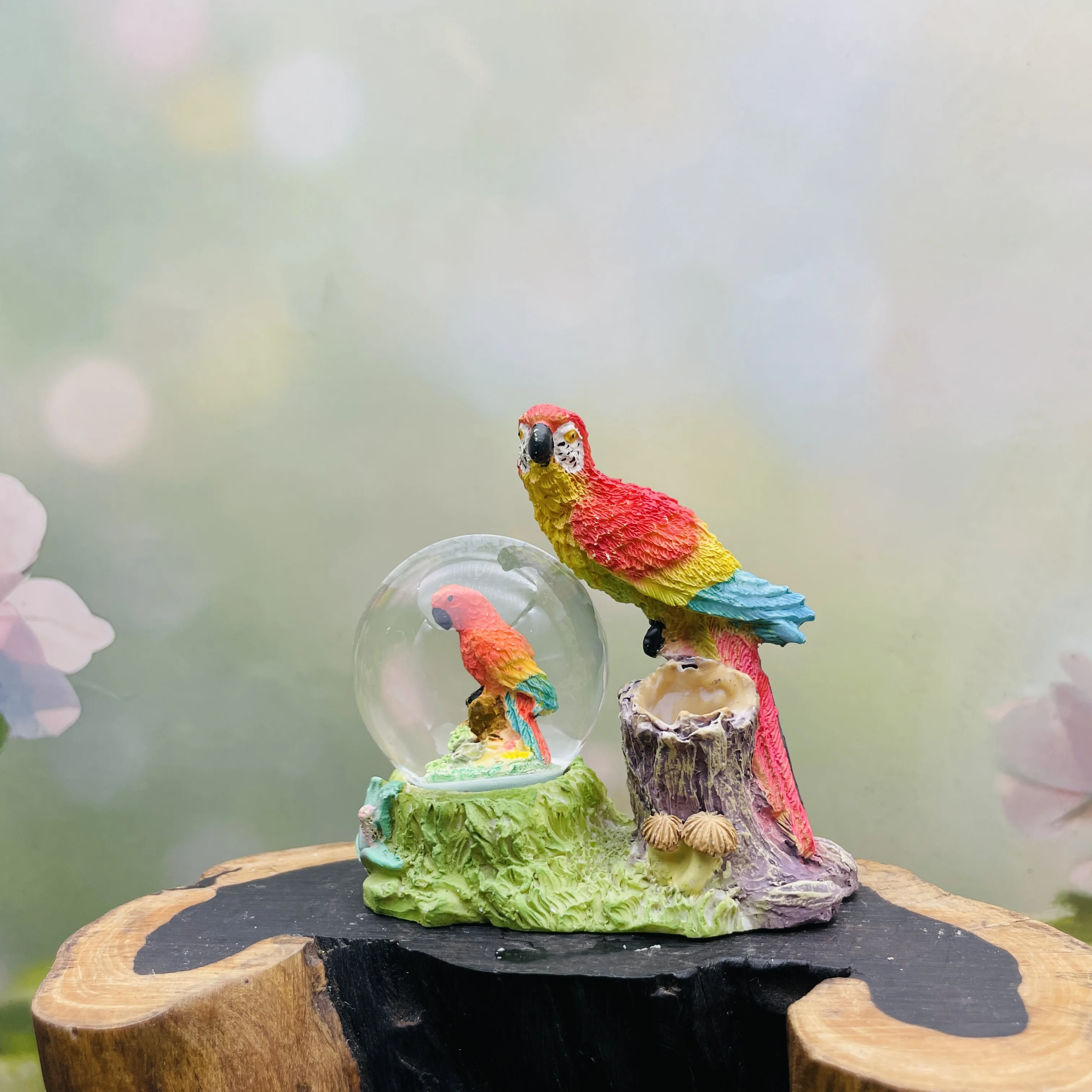 Brazilian Macaw Parrot Snow Globe Resin Figurine Home Decor Tropical Bird Souvenir Gift