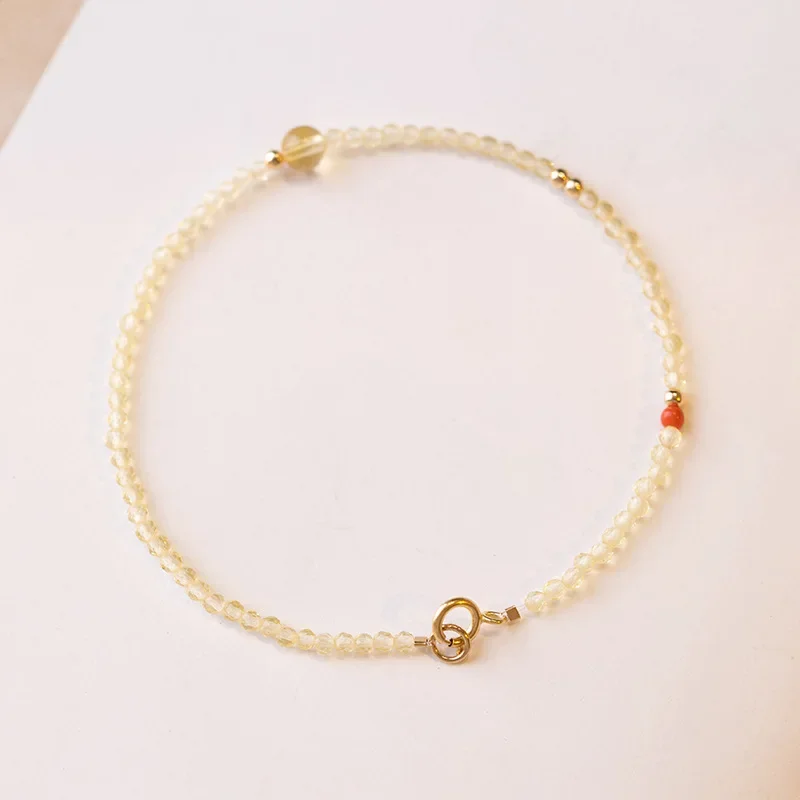 AngLang Very Thin 2mm Natural Citrine 14k Gold Color Lucky Red Agate Beads Beaded Bracelets for Women Fine Jewelry YBR628