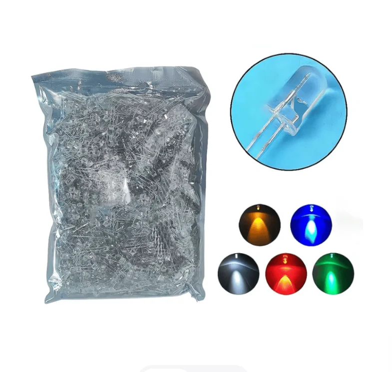 5Clour*200pcs=1000pcs Transparent Cover LED Light-Emitting Diode Kit Water Clear  F5 5MM Red White Blue Green Yellow