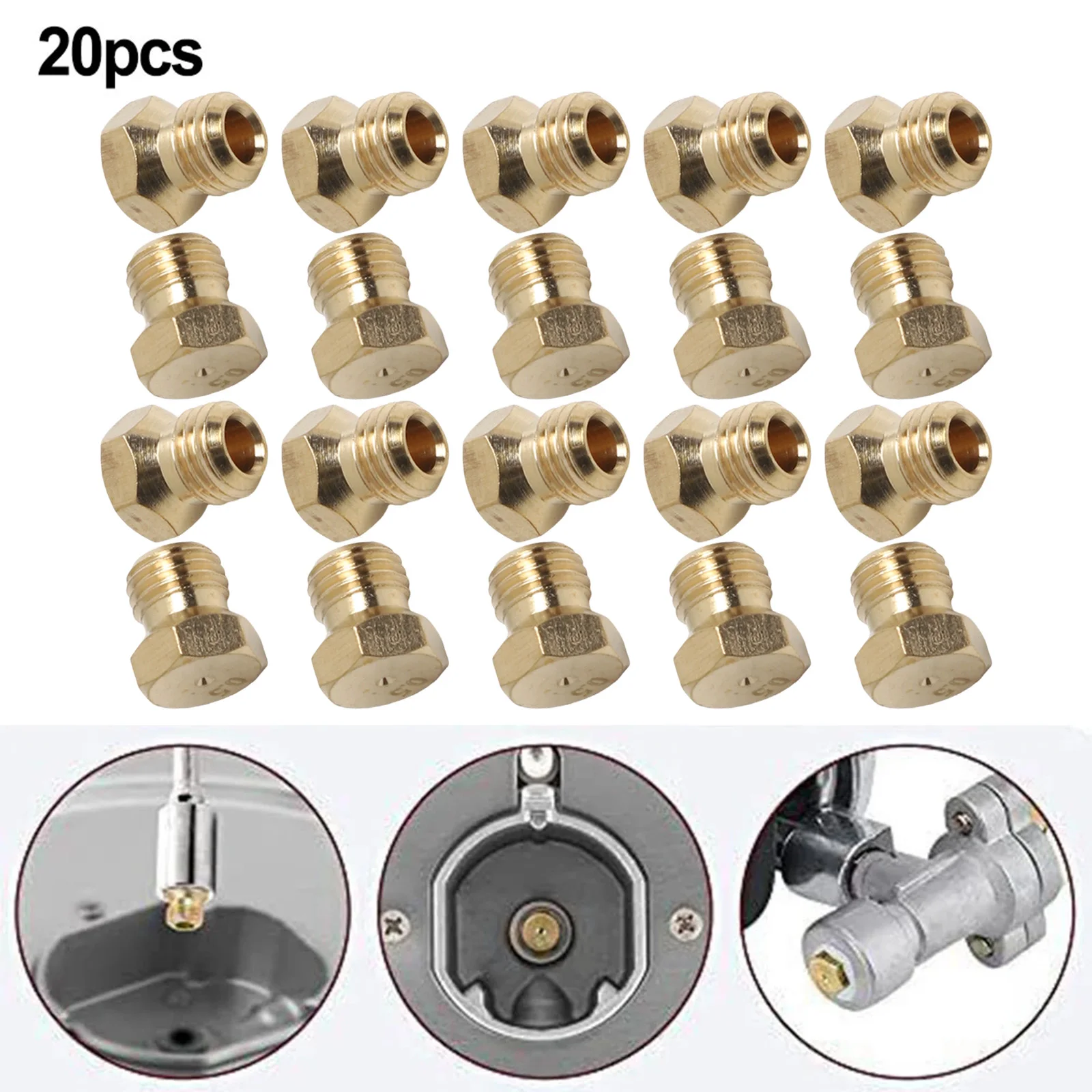 

Camping Cooking Yellow 20 Piece Propane Burner Nozzles Set Outdoor Cooking Equipment Copper Nozzle Construction