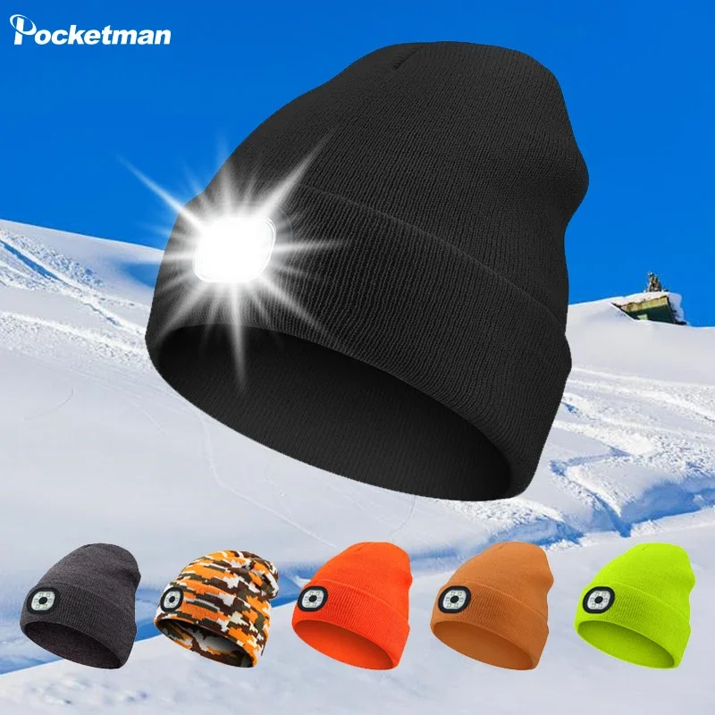 Unisex Beanie with Light USB Rechargeable LED Headlamp Cap LED Hat with Flashlight Gifts for Men Women Dad