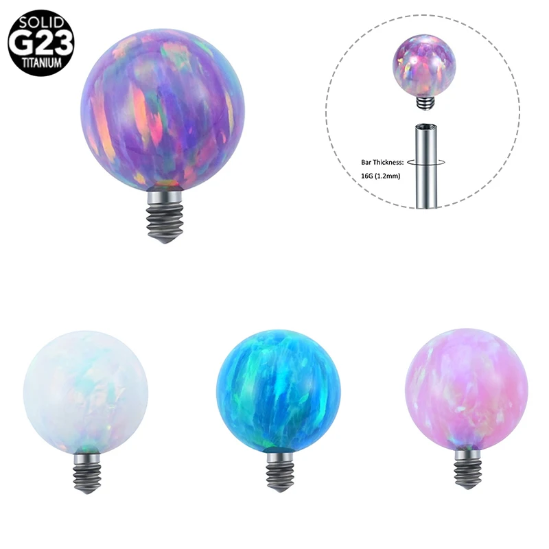 1Pc Piercing Replacement Top Ball ASTM F136 Titanium 14G Replacement Synthetic Opal Ball Ends for Internally Threaded Piercing