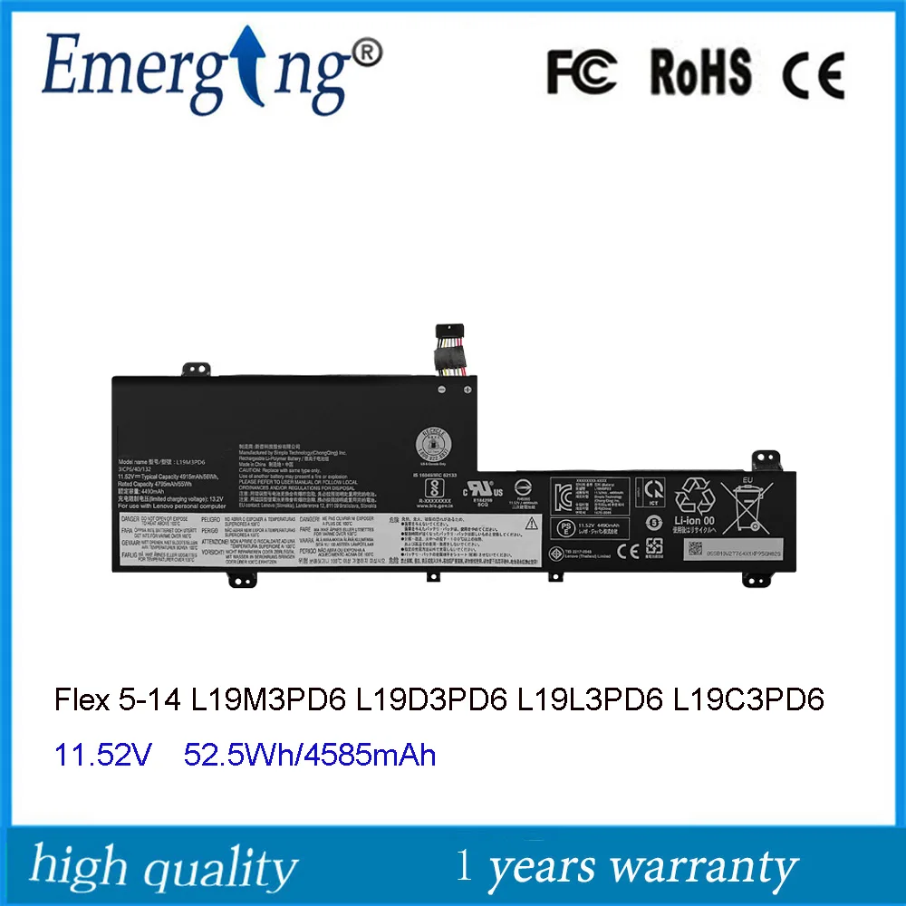 Bateria L19m3pd6 do Portátil de 11.52v 52.5wh para Lenovo Ideapad Flex 15 14 Amd L19c3pd6 L19d3pd6 L19l3pd6 Sb10x49076 Sb10x49078