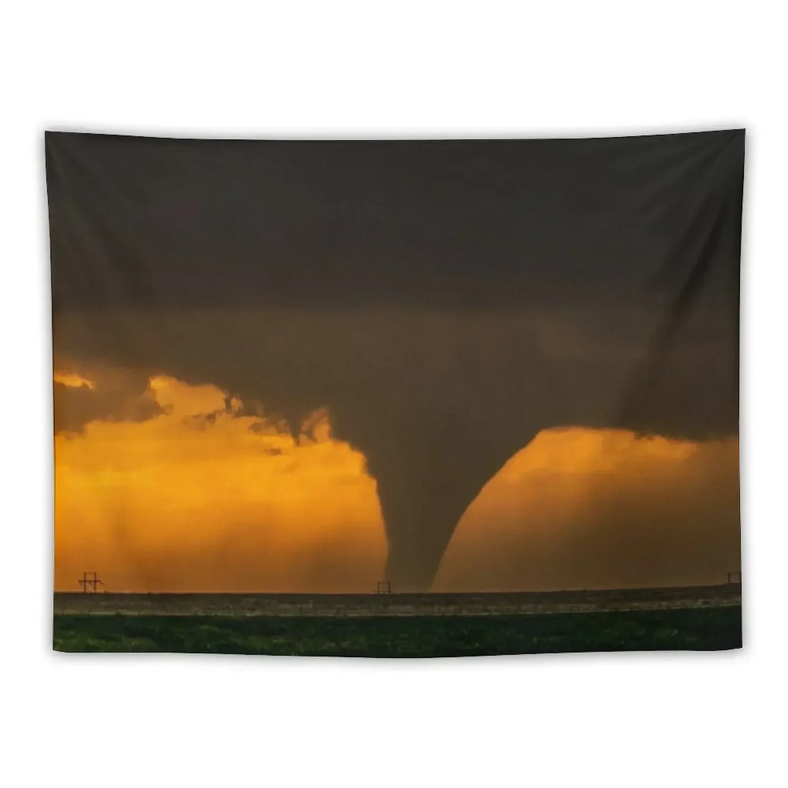 Silhouette - Large Tornado Rumbles Over Kansas Tapestry Carpet Wall Room Decorations Tapestry