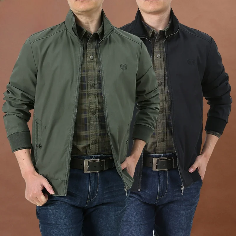 

Мужская повседневная хлопковая куртка на весну-осень, однотонная, с воротником-стойкой, дышащая, свободного кроя, для работы, большие размеры