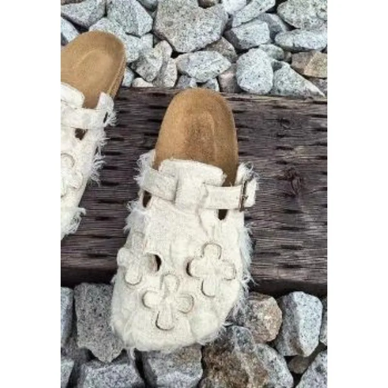 New Luxury Fashion Women's Suede Mules Slippers Cork Insole Sandals Support Outdoor Beach Comfort Shoes Zapatos Mujer