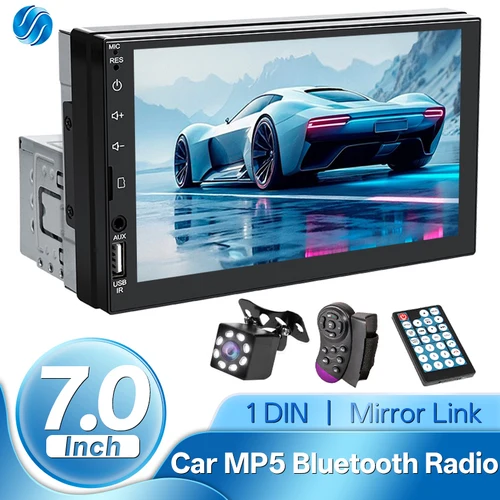 Imagen 1 del producto Radio para Auto Hippcron 1Din, Pantalla Táctil HD de 7 Pulgadas con Mirror Link, Reproductor Multimedia para Auto, Reproductor MP5, Audio, USB, TF, Bluetooth, Universal