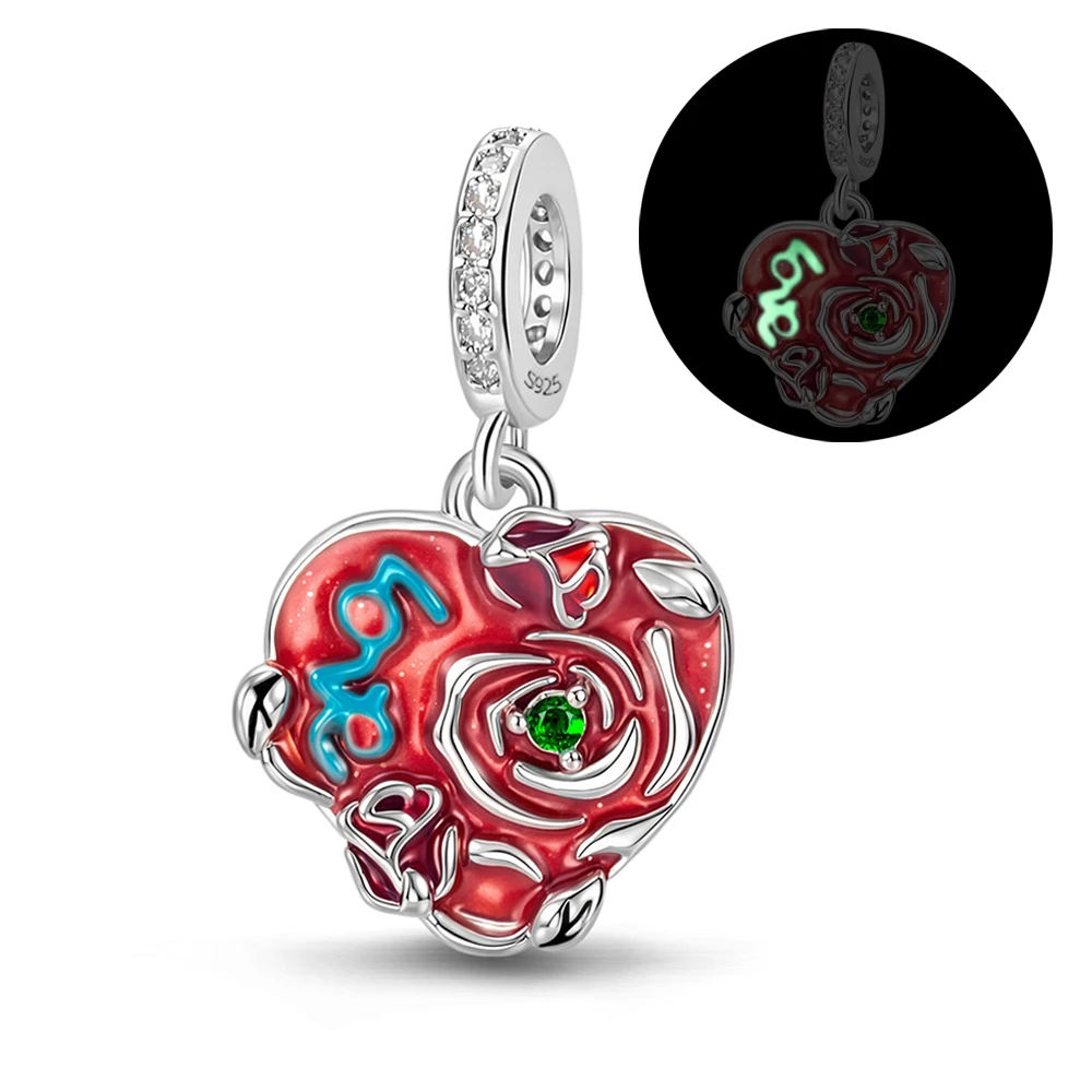 Pan Charms Glow in Dark Heart Cupid Arrow Charm Bead Valentine Rose Wine Date Couple Love Gift for Her Anniversary Birthday