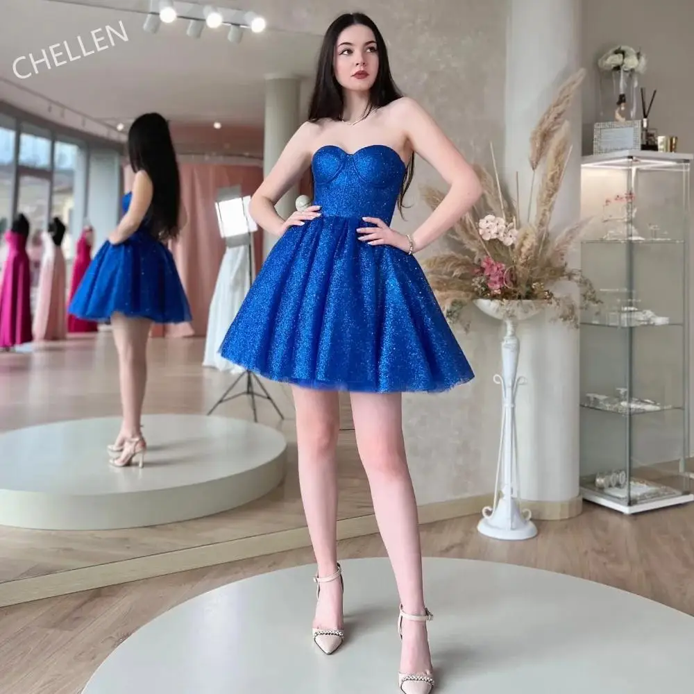 

Elegant A-line Mini Sequin Glitter Porm Dress Customized Floor-Length Strapless Sleeveless Wedding Dress Vestidos De Fiesta