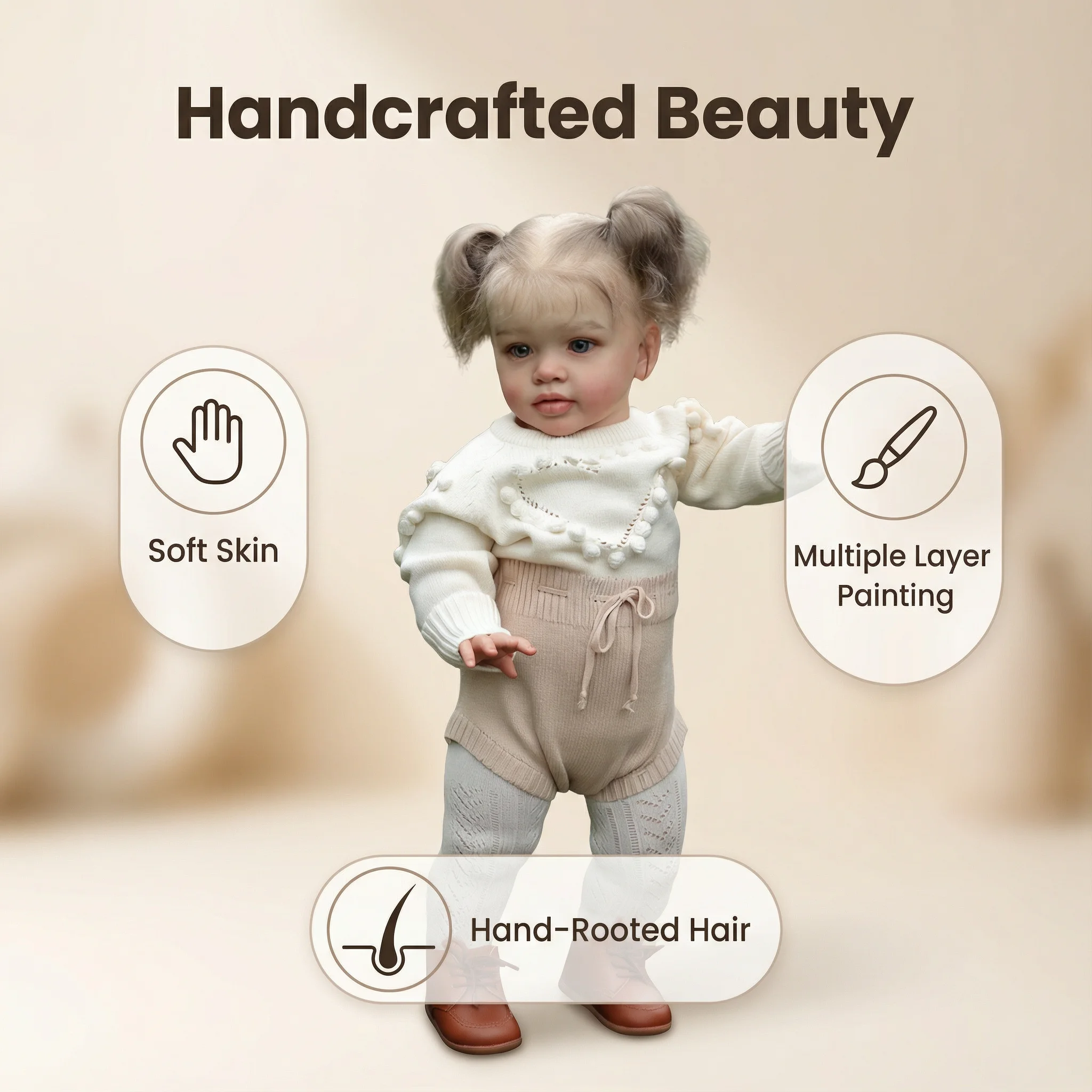 NPK 26인치 리본 토들러 인형 피파 - 사실적인 여자 아기 아트 인형 3D 피부 페인팅 완성 6개월 사이즈 수집용