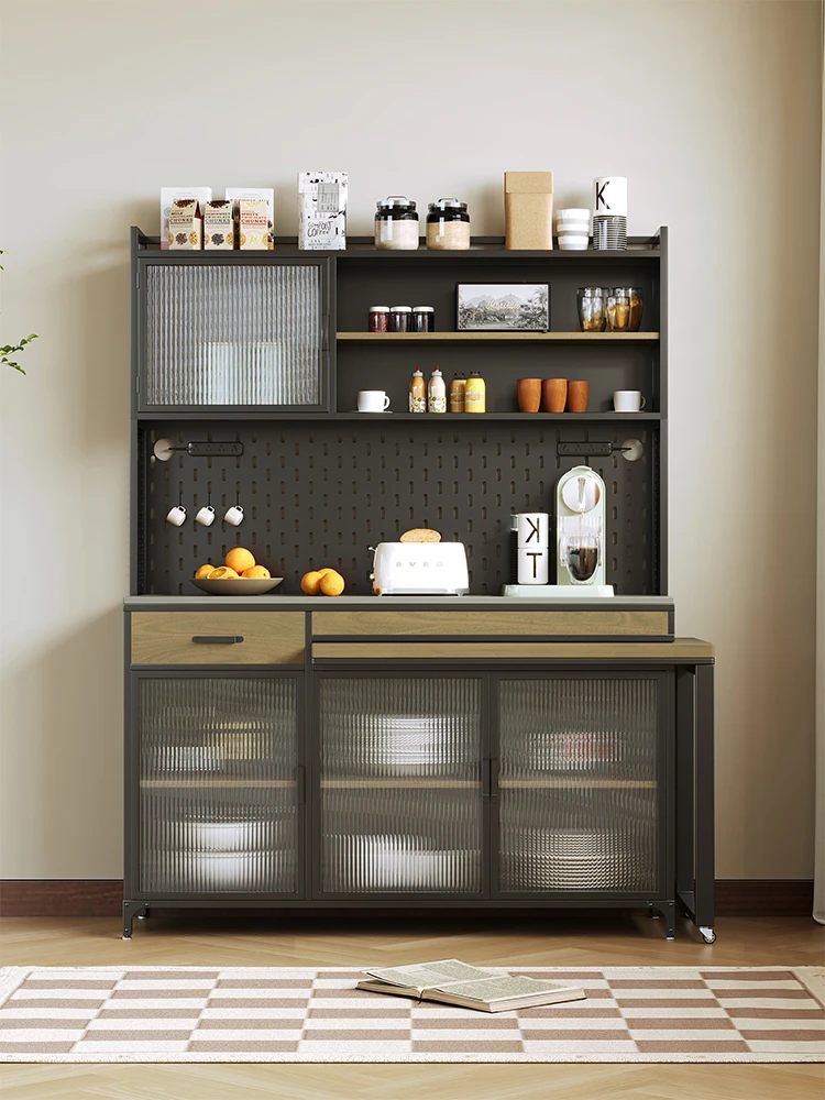 Rotating Dining Table Side Cabinet Push-Pull Wall Integrated Locker Wrought Iron Solid Wood Living Room Coffee & Tea Cabinet