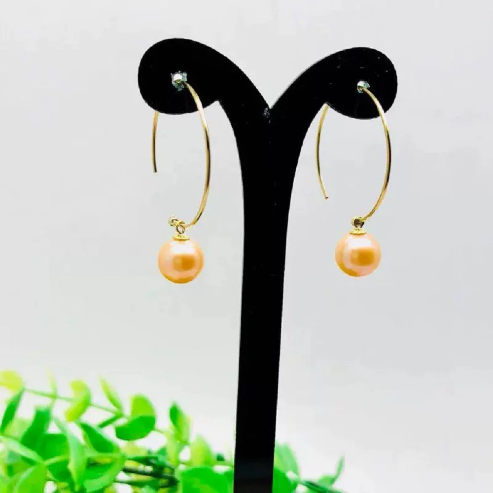 Large round hook pearl earrings 18K/AU750 gold natural round pearl earrings AAAA 7-8mm
