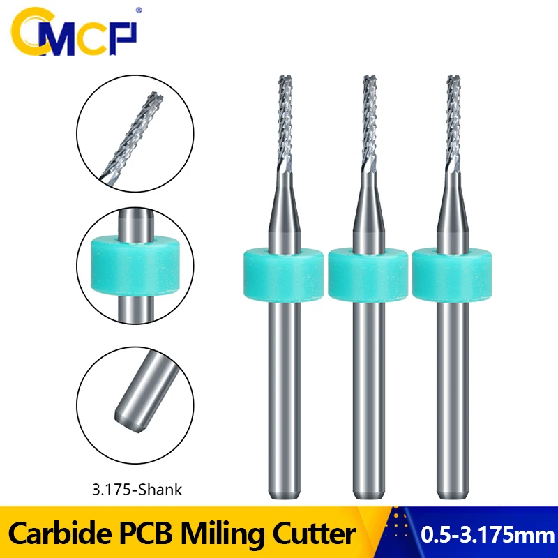 CMCP 10pcs 0.5-3.175mm Carbide PCB Miling Cutter 3.175mm Shank CNC Engraving Machine End Mill