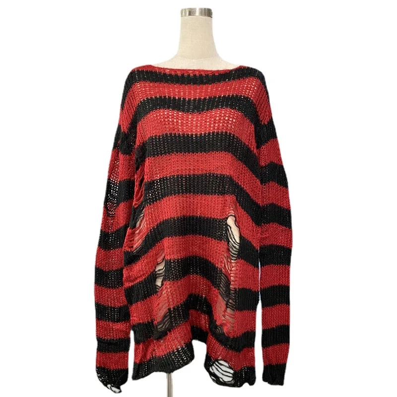 

Loose Striped Sweater Women's Pullover Thin Knitted Sweater New European and American