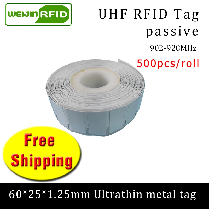 

UHF RFID ультратонкая металлическая бирка 60*25*1,25 мм 915 м 868 МГц Impinj NXP EPC 500 шт. Бесплатная доставка печатная синтетическая пассивная бирка RFID