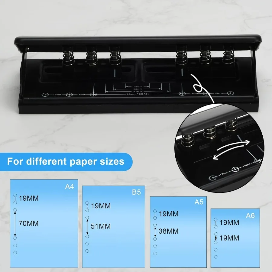 Adjustable 6Hole Punch for A4 A5 A6 Personal and Pocket Planners with 6Ring Binder Functionality 6Sheet Capacity NonSlip Base I