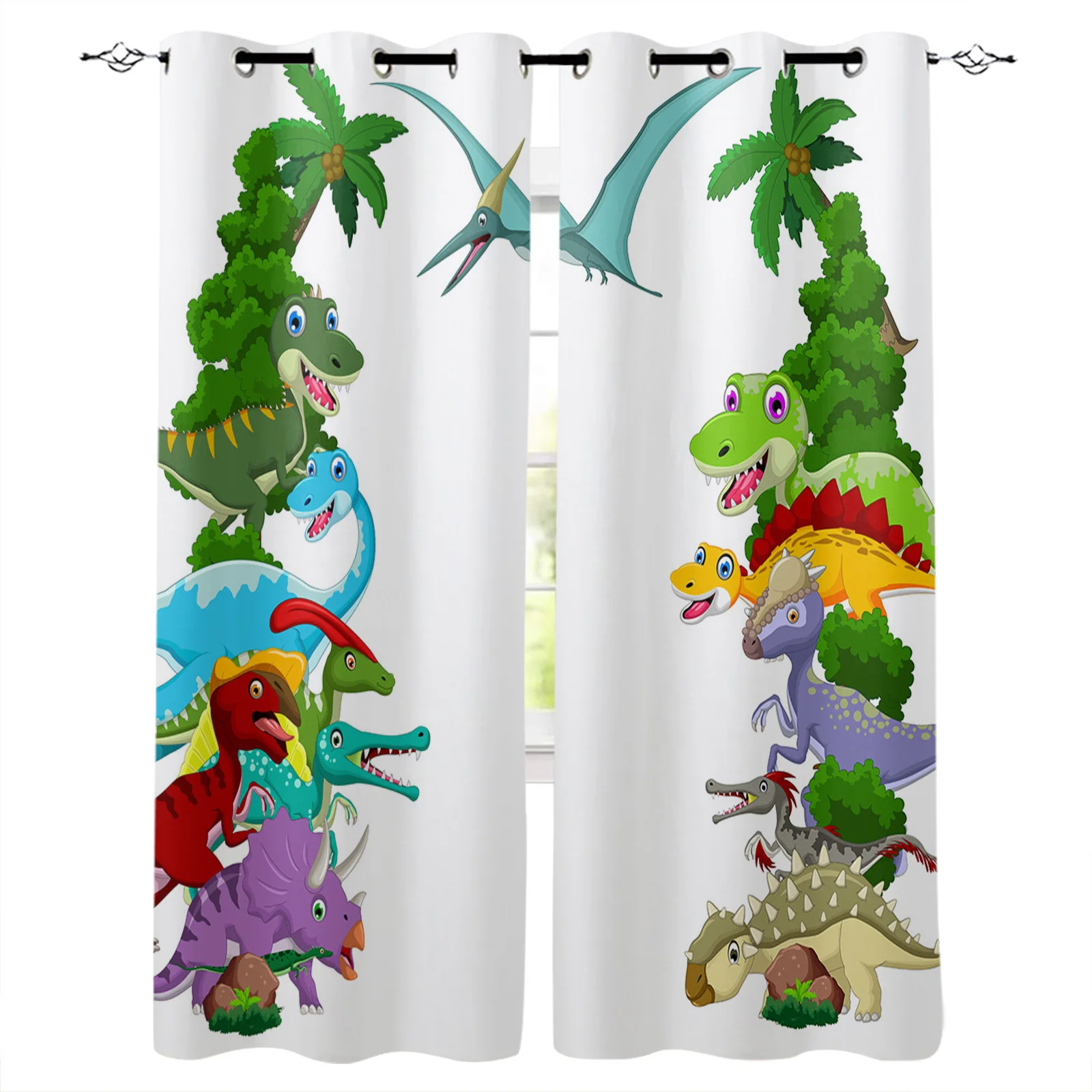 Dinosaur Pterodactyl Grove Coconut Tree Print Window Curtains Luxury European Curtains for Living Room Balcony Hotel Cafe Drapes