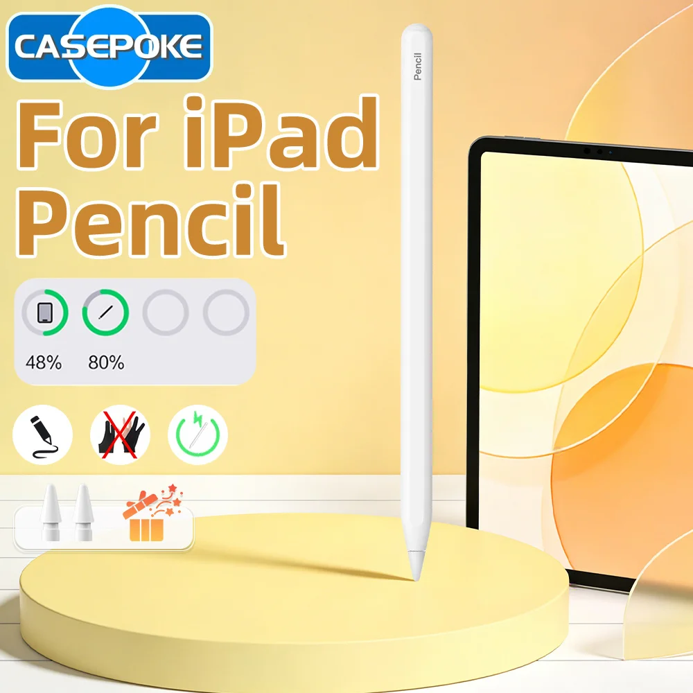

Стилус CASEPOKE для iPad 10/11-го поколения, Pro 11/12.9/13, Air 3/4/5, Mini 6 с беспроводной зарядкой, функцией распознавания наклона и защиты от случайных касаний ладонью, аналог Apple Pencil