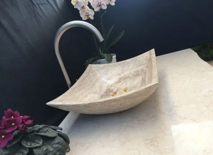 Modern Natural Beige Travertine Washbasin Luxury Marble Wash Basin Handmade Vanity Sinks