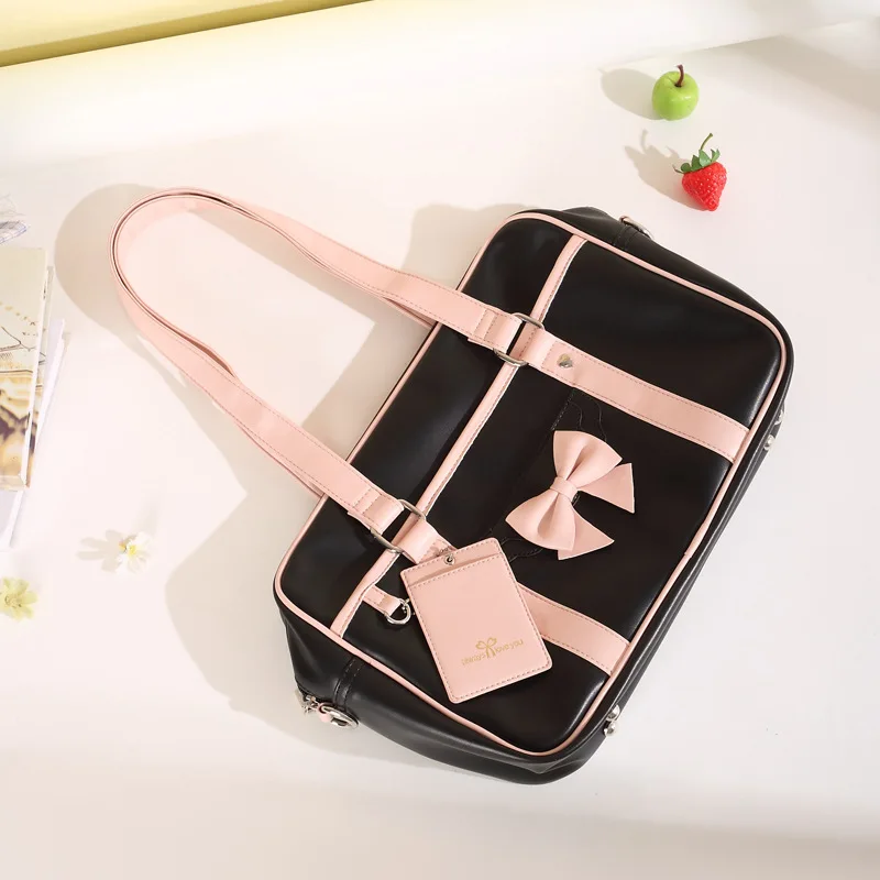 Kawaii Bow JK Uniform Shoulder Bag for Women Student School Bag Sweet Lolita Ladies Messenger Bag Cute Girl Totes Pu Leather