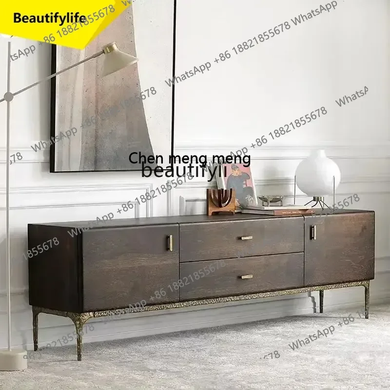 

P178 Nordic Industrial Style Solid Wood TV Cabinet Small Apartment Living Room Storage Cabinet Vintage Distressed Audiovisual Ca