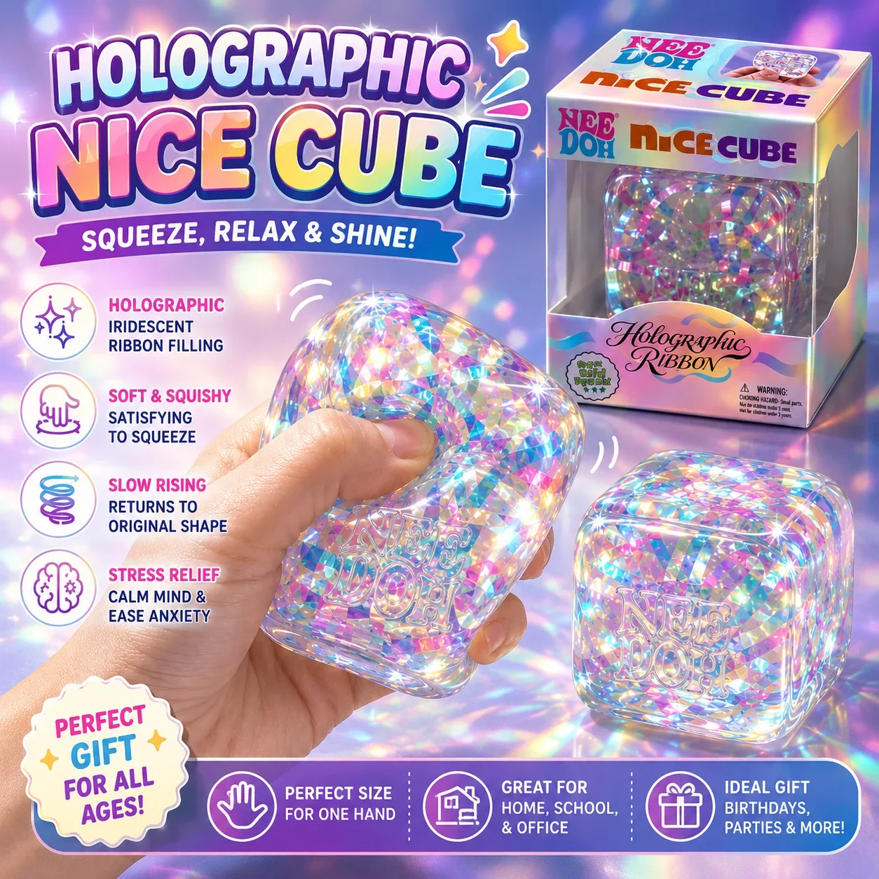 Schylling Needoh Nice Cube Sensory Fidget Cube Stress Relief Anxiety Sensory Tool for Focus ADHD Office Desk Calming Gadget