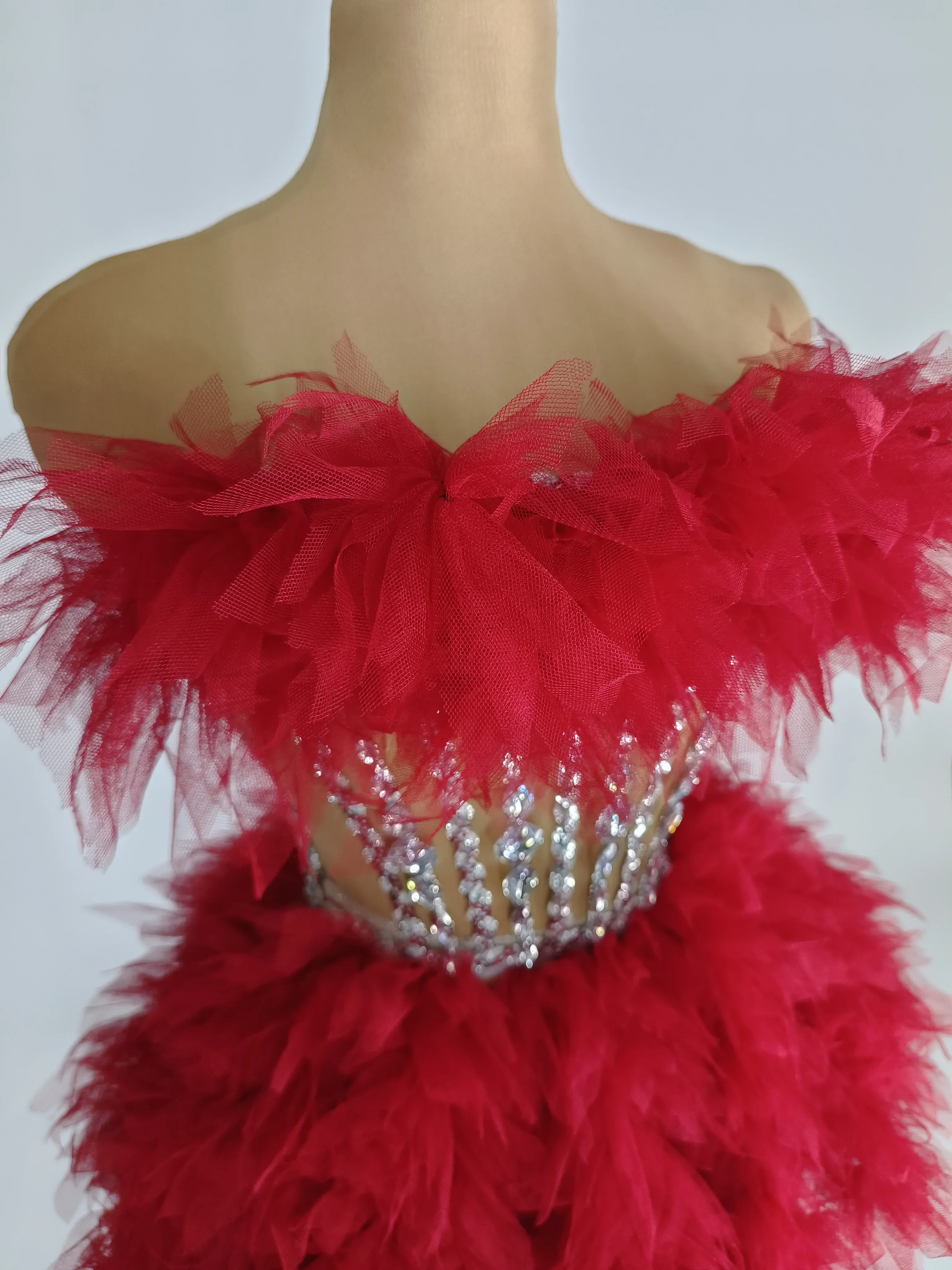 Red Sparkly Performance Women 2 Pcs Set Costume Carnival Rave Festival Wear Las Vegas Show