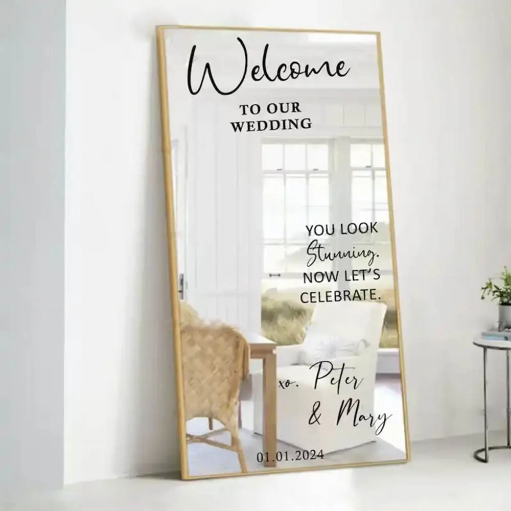 

Welcome Vinyl Decal Welcome To Our Wedding Custom Names And Dates for Mirror Just Married Wall Stickers Marriage Decoration