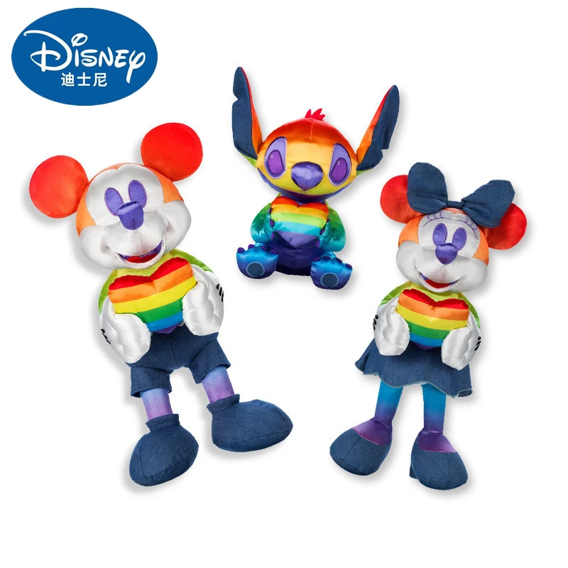 

Original Disney Mickey Mouse Plush Toys Rainbow Minnie Stitch Stuffed Plushie Dolls Anime Cartoon Toys Children Birthday Gift