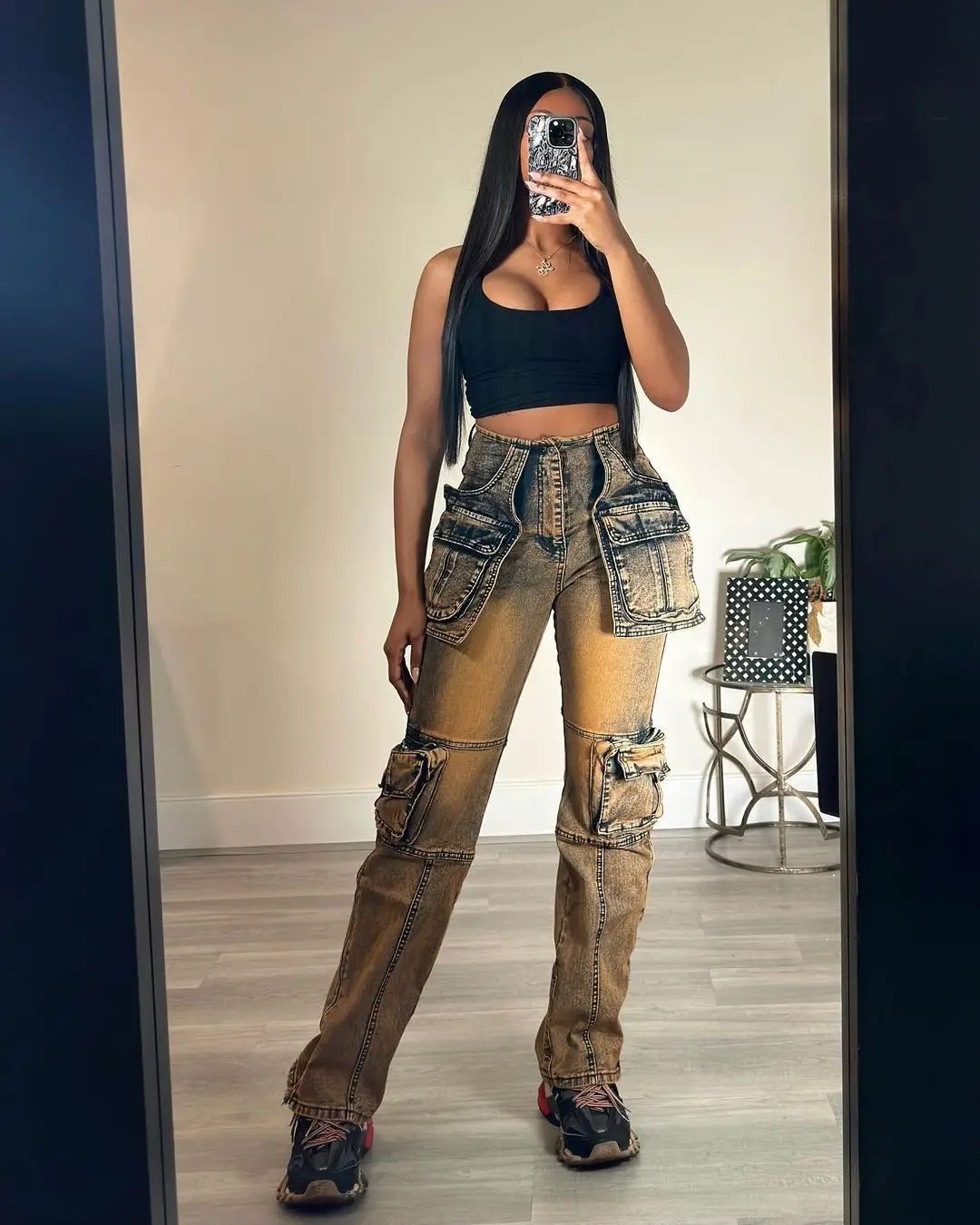 Women Jeans denim pant Vintage Cargo Pants Denim Streetwear Loose Stretch Denim Straight Leg Streetwear Pants