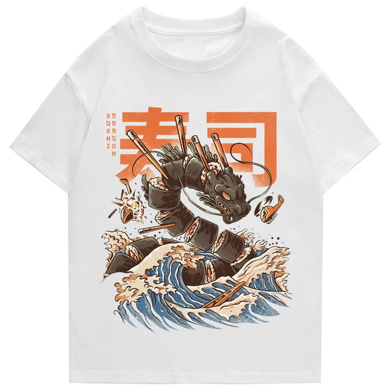 Hip Hop Men\'s Street T-Shirt Japanese Kanji Dragon Print T-Shirt 2022 Harajuku 100%Cotton Casual Summer Short Sleeve T-Shirt Men