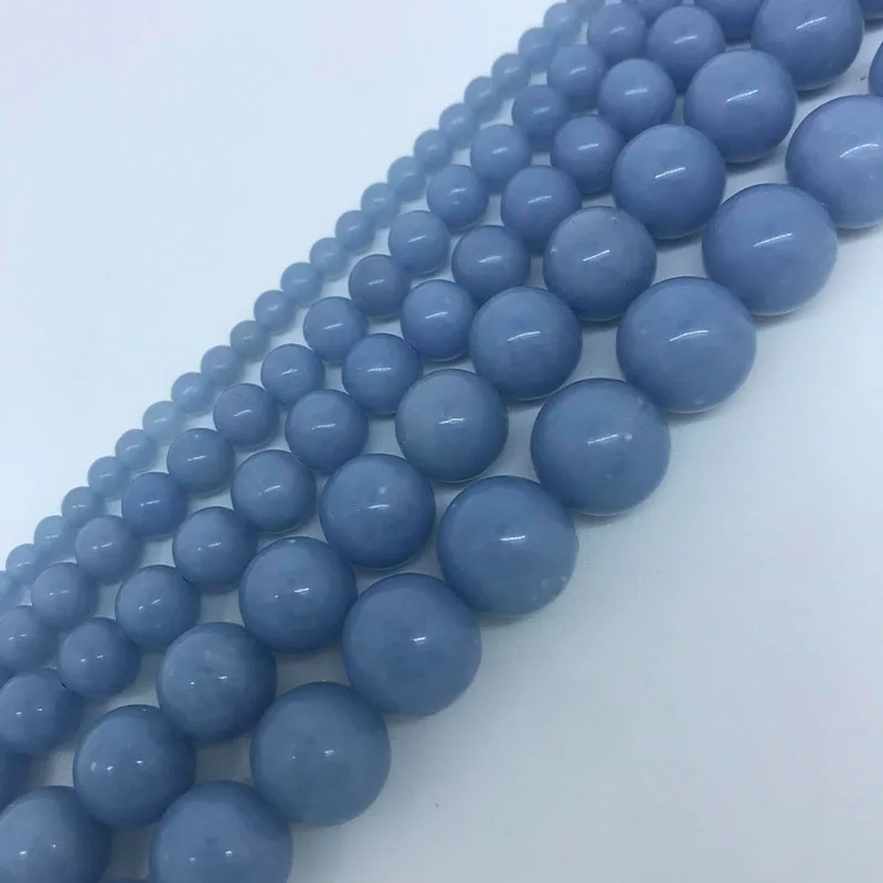 4 6 8 10|MM Natural Blue Angelite amazonite agate jade  Jasper Round Loose Beads Accounts to Make Bracelet Jewels 15''Strand