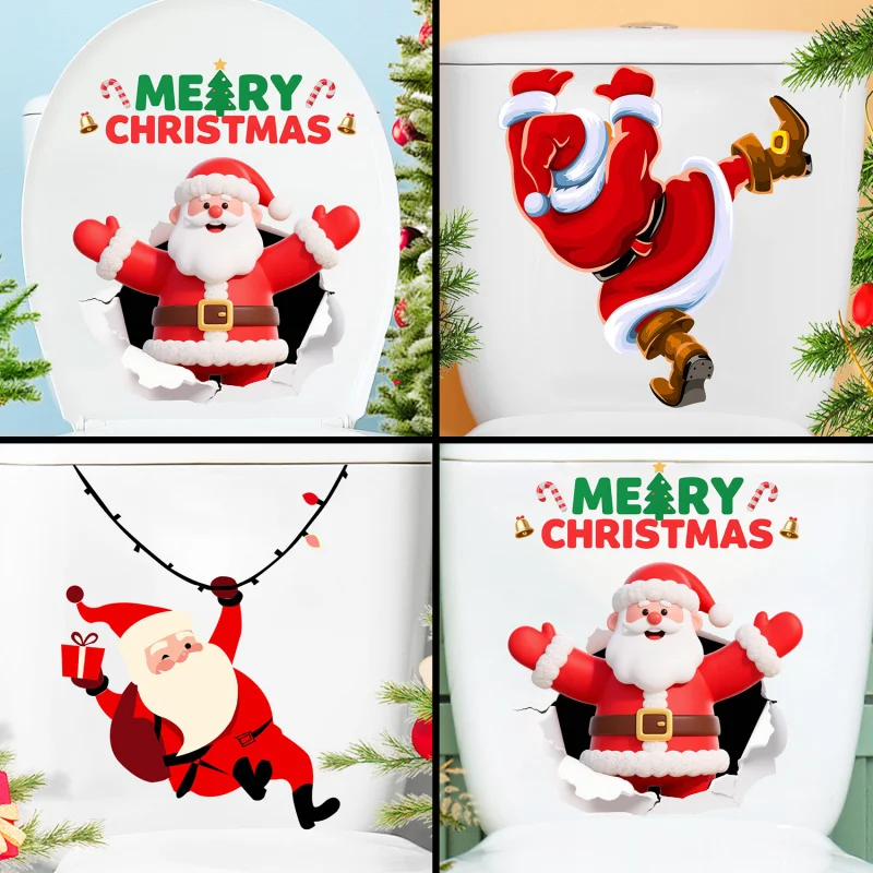 

Christmas English Quote Santa Toilet Sticker, Self-Adhesive Bathroom Bedroom Decor Wall Decal