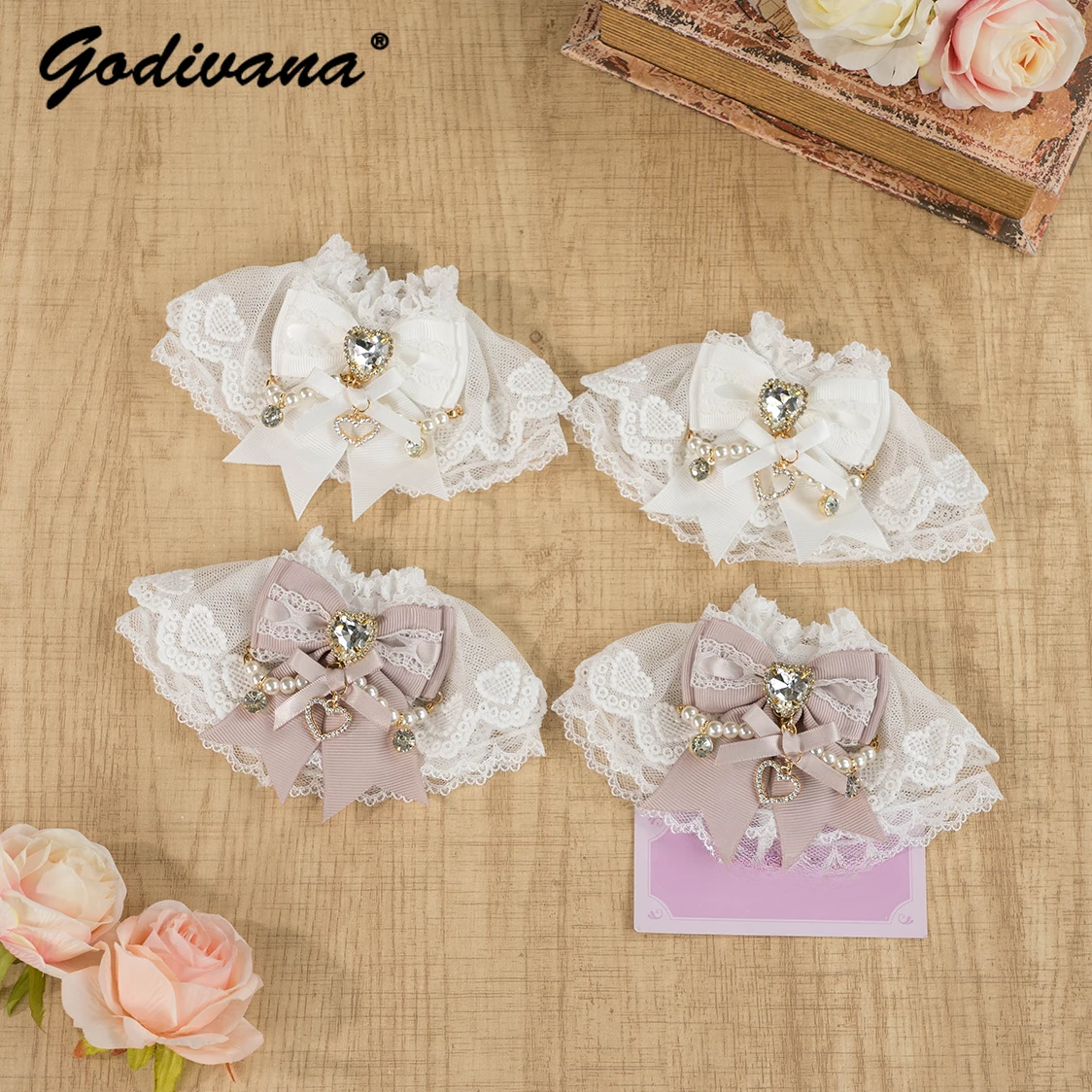 Super ! Japanese Mine Mass Production Handmade Lace Pearl Chain Bow Hand Sleeve Lolita Accessory Bracelet Girls Oversleeves