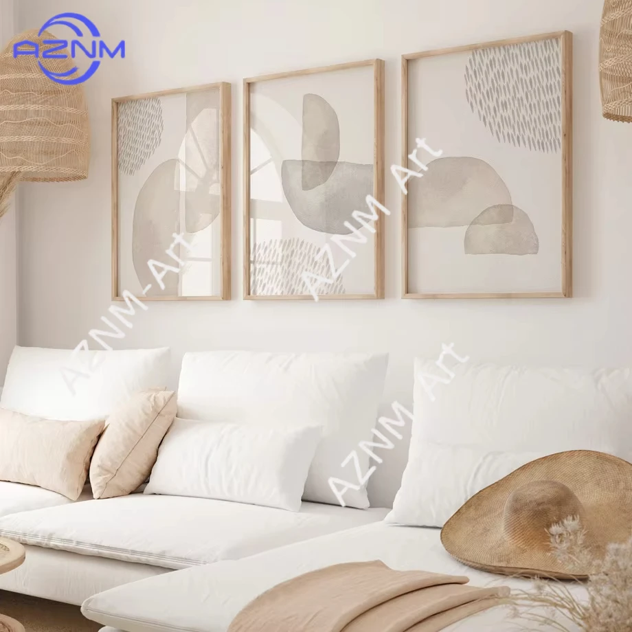 1/3 Stück Boho Abstrakte Geometrische Beige Rosa Aquarell Poster Moderne Wandkunst Leinwanddruck Bild Wohnzimmer Heimdekoration