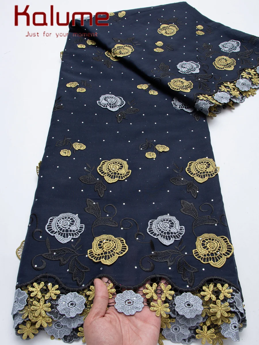 Kalume African Swiss Voile Lace Fabric With Stones High Quality Embroidery Nigerian Cotton Lace Fabric for Wedding Dress F4529 view 6