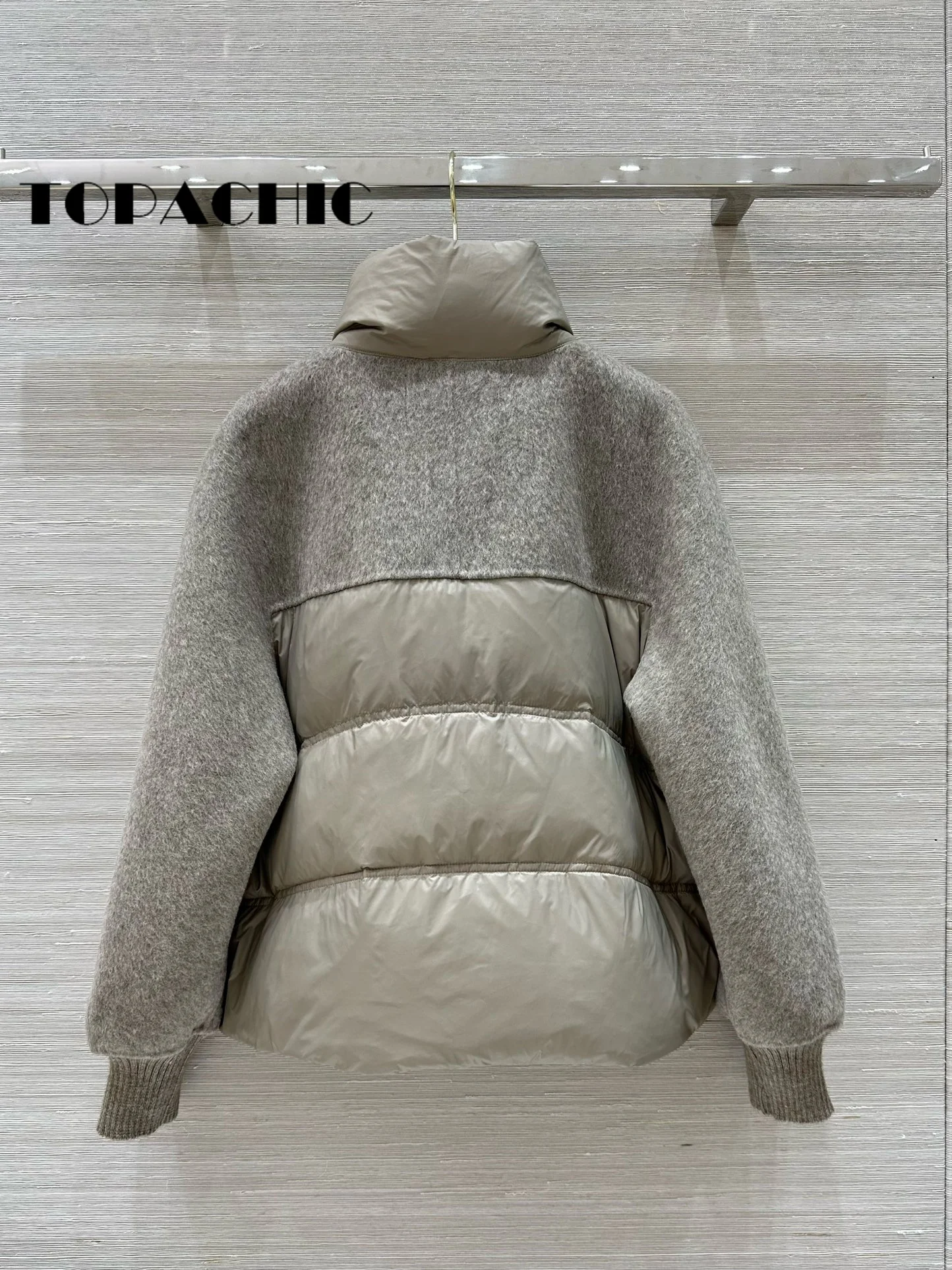 10.7 TOPACHIC-Women Clothes Loose All-matches Double-Sided Wool Spliced Stand Collar Zipper Short Down Outerwear