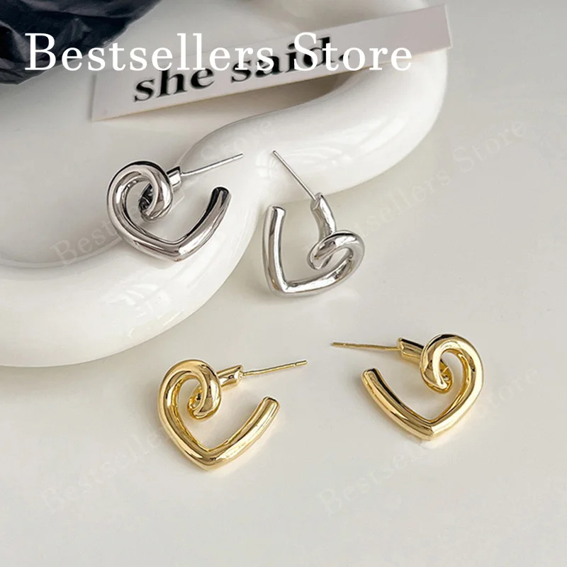 

2026 New 925 Sterling Silver/Gold Irregular Heart Earrings Fashion Women's Jewelry Charm Wedding Party Gift