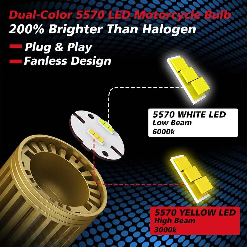 2 قطعة 30000LM دراجة نارية المصباح LED BA20D H6 H4 لمبات عدسة مزدوجة أبيض أصفر مرحبا لو مصباح CSP الأضواء ل موتو سكوتر ATV