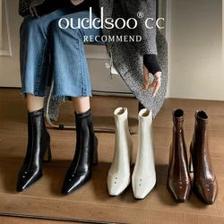Ods Square Toe Women Ankle Boots Mid Heels Leather Shoes Woman 2025 Trend Fashion Winter Designer Elegant Goth Women's Chelsea42