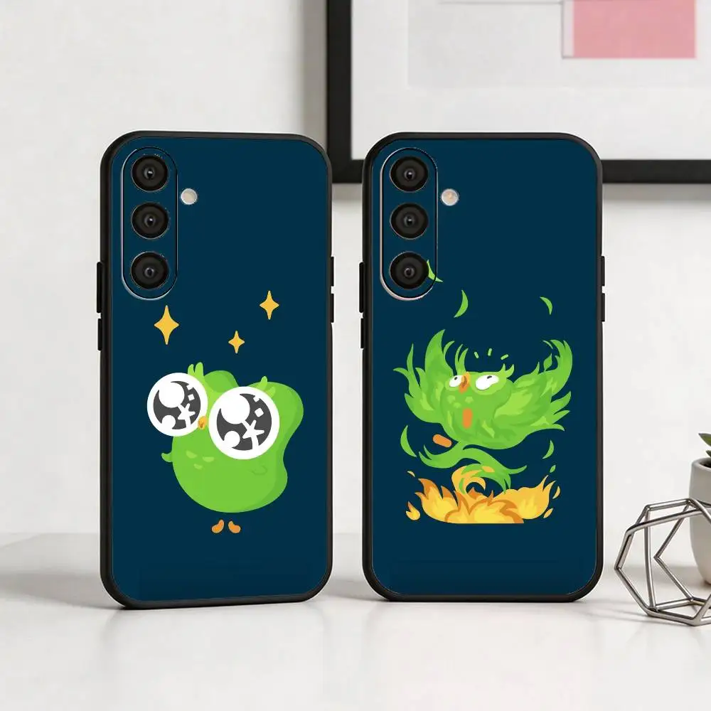 

CUTE Duolingo Owl Phone Case For Samsung A73,A21s,A22,A31,A32,A52,A53,A71,A80,Soft Black Shell