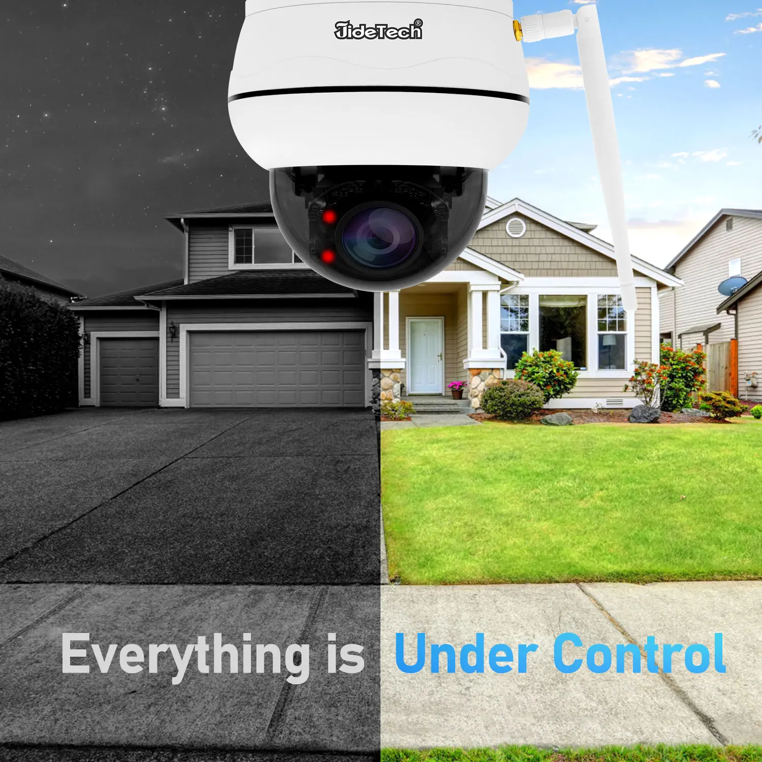 กล้องวงจรปิดไร้สาย JideTech 5MP แบบ PTZ พร้อมช่องใส่การ์ด SD ในตัว (รองรับสูงสุด 256GB) ฟังก์ชันตรวจจับมนุษย์และติดตามอัตโนมัติ