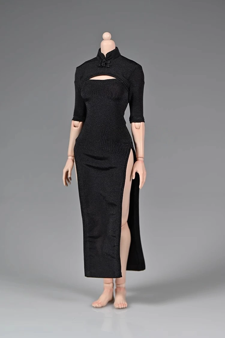 

1/6 Черное платье с длинными рукавами и половиной рукавов подходит для фигурок тела 12 дюймов