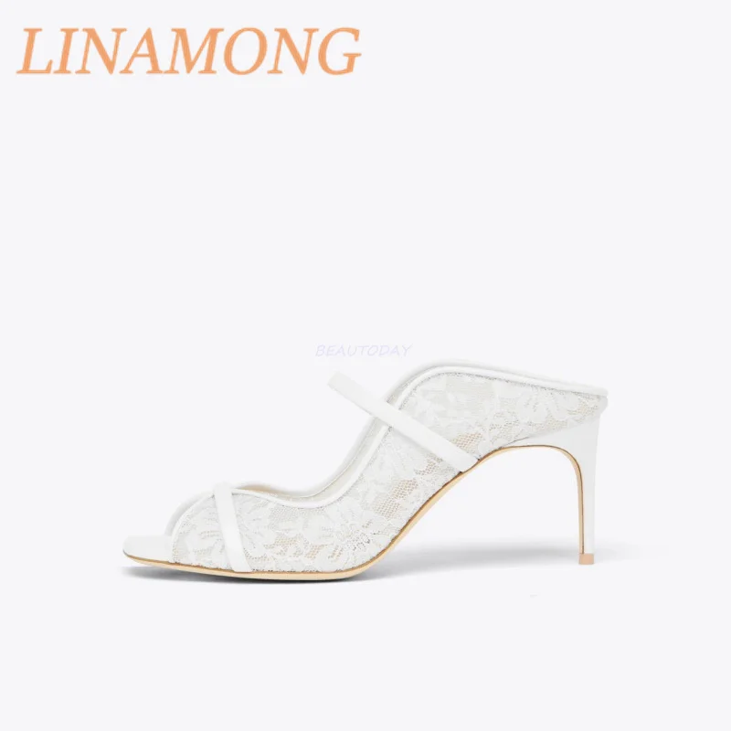 

Square Lace Strap Sandals Pullover Style Straight Strap Fashionable Temperament Slim High-Heeled Shoes Sandals Zapatos De Mujer