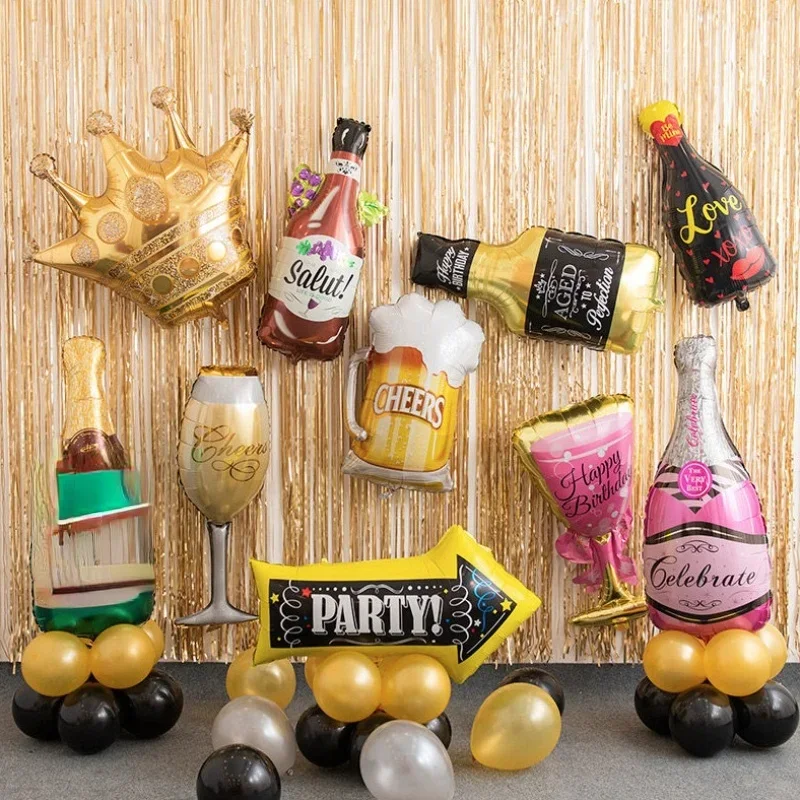 Birthday Party Decoration Balloon Champagne Bottle Cup Aluminum Foil Balloon Wine Glass Wedding Gift Balloon Decoration Supplies